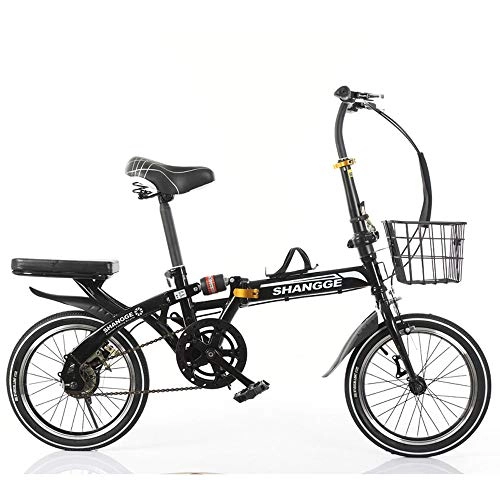 Folding Bike : FLYFO Folding Single-Speed Holding Brake Bicycle, 20-Inch Adult Ultra-Light Portable Student Bicycle, Travel Bike, Road Bikes, Black