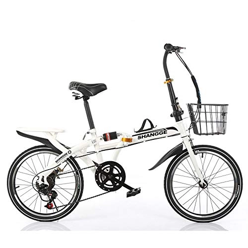 Folding Bike : FLYFO Variable Speed Brake Bicycle, Folding 20-Inch Adult Ultra-Light Portable Student Bicycle, Travel Bikes, Road Bike, White