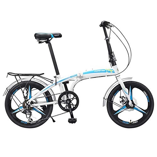 Folding Bike : FMOPQ 20 Inch Folding Bicycle 7 Speed Adult Ultralight Portable City Bike Youth Student Bicycle Blue