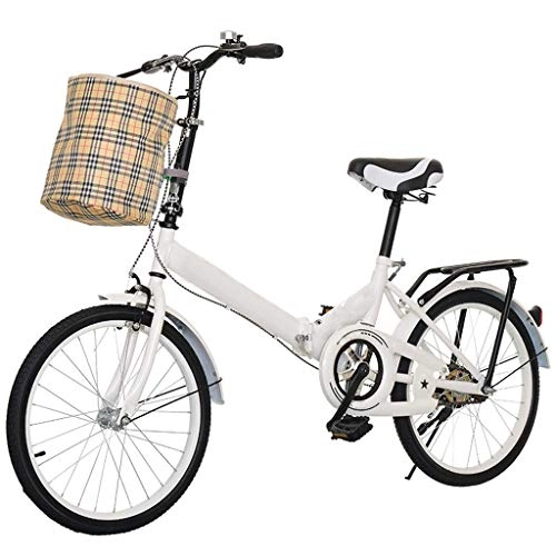 Folding Bike : FMOPQ Commuters Folding Bike with Bicycle Basket Portable 20in Wheel for Adults Small Bikes for Women Student Bicycles for Boys and Girls Beach Cruiser Bike Safe Secure