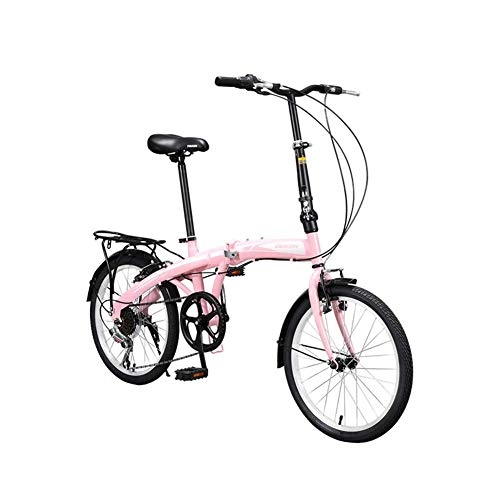 Folding Bike : FMOPQ Folding Bicycle 20 Inch 7-Speed Adult Ultralight Portable City Bike Youth Student Bicycle (Pink)