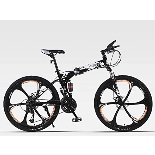 Folding Bike : Foldable 21 Speed Mtb Dirtbike, Variable Speed Adults Mountain Bike, Double Disc Brake Full Suspension Racing Bike For Outdoor Cycling Unisex G 24