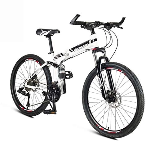 Folding Bike : Foldable Adult Mountain Bike, 24 / 26 Inch Wheels, High Carbon Steel Outroad Bicycles, 24-Speed Bicycle Full Suspension MTB Gears Dual Disc Brakes Mountain Bicycle (Color : White, Size : 24inch) feng