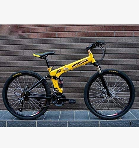 Folding Bike : Foldable Adult Mountain Bike, Teenage Student Double Disc Brake Bikes, City Road Racing Bicycle, Upgrade High-Carbon Steel Frame (Color : Yellow, Size : 27 speed)