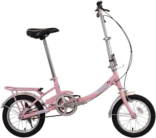 Folding Bike : Foldable Bicycle Lightweight Alloy Folding Bicycle City Commuter Variable Speed Bike, with Colorful Wheel, City Compact Urban Commuters (Color : Pink, Size : 14Inch)