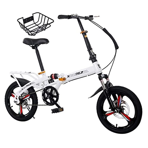 Folding Bike : Foldable Bicycle Portable Folding Bike Male Female Folding Bicycle Men Women Adult Student City Commuter Outdoor Sport Bike With Basket(Color:white)
