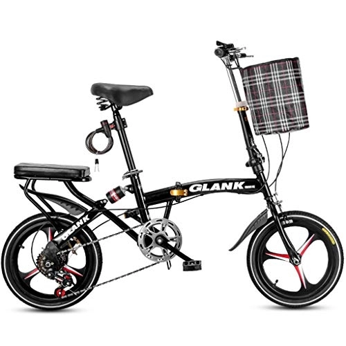 Folding Bike : foldable bicycle Small Folding Bike, 16-inch Wheels，Transmission 6 Speed，Shock-Absorbing Bicycle for Male and Female Adult Lady Bike bikes