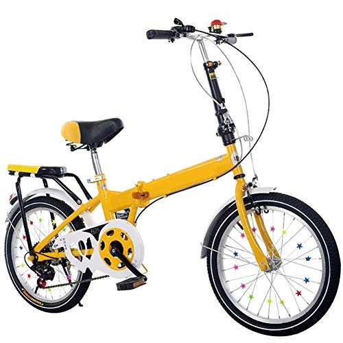 Folding Bike : Foldable Bicycle, Variable Speed, Double Brake Non-Slip Folding Bike, with Adjustable Saddle and Handlebar, Suitable for Children Yellow