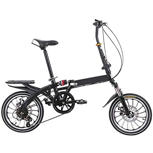 Folding Bike : Foldable Bicycle, Variable Speed Small Portable Ultra Light Double Disc Brake Lightweight And Aluminum Folding Bike with Pedals Adult Student Children, Black