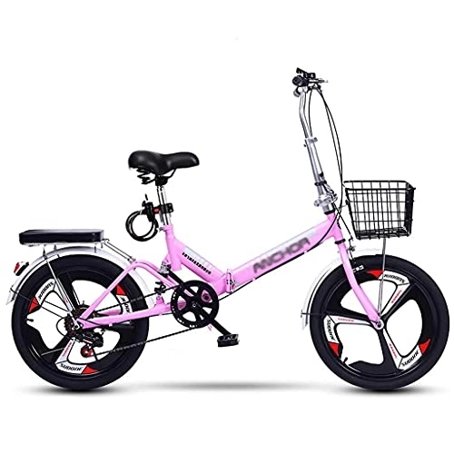 Folding Bike : Foldable Bike, 20 Inch Portable Lightweight Compact 6 Speed Dual Disc Brakes Folding Bicycles 3-Spoke Wheels for Men Women Teenager Commuters, Pink
