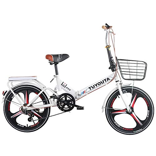 Folding Bike : Foldable Bike Suitable for Height 130-180cm Unisex 20 Inches Folding Bike Variable Speed Shock Absorber Disc Brake Folding City Bicycle, White