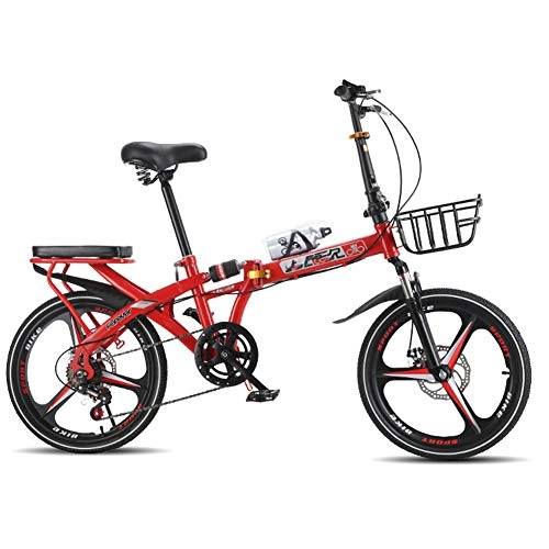 Folding Bike : Foldable City Leisure Bike, 7 Speed Variable Speed Urban Bicycle, Shock-absorbing Disc Brake Compact Commuter Bicycle For Adults Student A 16