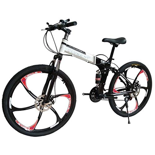Folding Bike : Foldable Double Shock Absorption Double Disc Brake Overall Six-Knife Wheel 26 Inches 24 Speed Male And Female Bicycles Mountain Bike, Black