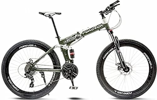 Folding Bike : Foldable Frame Bicycle 26 Inch Mountain Bike 21 Speed Folding Bikes for Adult Spoke Wheel Bicycles for Men and Women Full Suspension, High Carbon Steel Frame Mens Bicycle Green, 24 inches