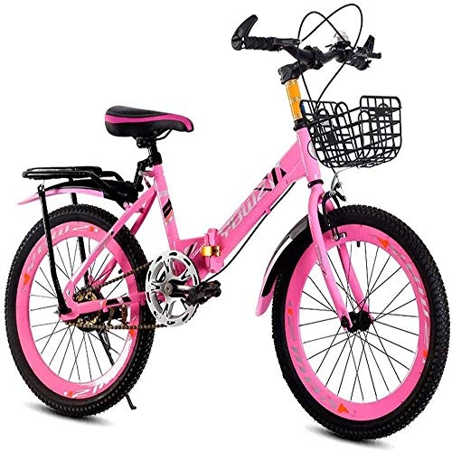Folding Bike : Foldable Men And Women Folding Bike - Children's Bicycle Folding Speed Mountain Bike 18 Inch 20 Inch 22 Inch 6-14 Years Old Men And Women Bicycle, Pink, 20inch