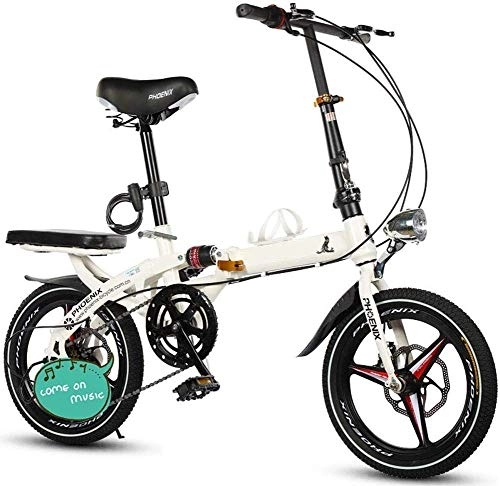 Folding Bike : Foldable Men And Women Folding Bike - Folding Bike 20 Inch Shifting Disc Brakes Ultra Light Portable Mini Adult Travel Bicycle, whiteshifting (Color : Whitesinglespeed)