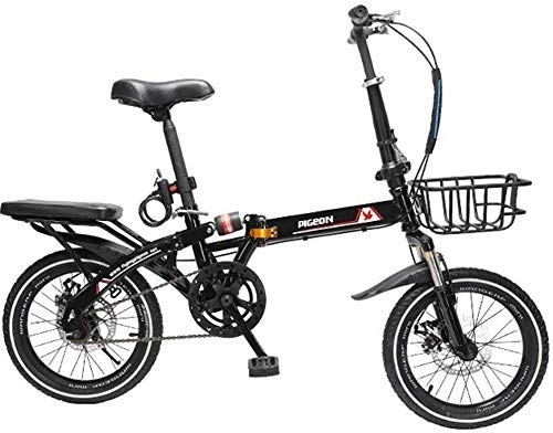 Folding Bike : Foldable Men And Women Folding Bike - Mountain Bike Adult Double Shock Off-Road Off-Road Male And Female Students Fast Cycling, Black, 20inches (Color : Black, Size : 16inches)