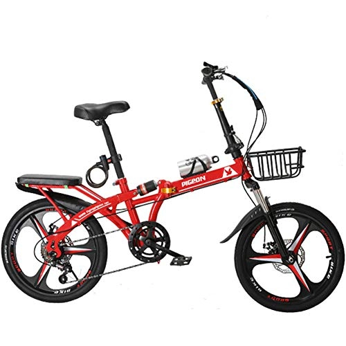 Folding Bike : Foldable Men And Women Folding Bike - Variable Speed Mountain Bike Adult Double Shock-Absorbing Cross-Country Speed Male And Female Students Fast Bicycle, Red, 20inches