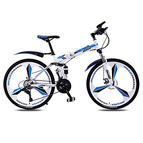 Folding Bike : Foldable Mountain Bicycle, 24"Double Disc Brake High Carbon Steel Bicycle 21 Speed Front And Rear Double Shock Absorption Adult Men And Women Mountain Bike