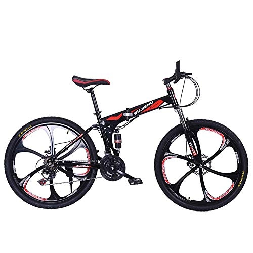 Folding Bike : Foldable Mountain Bicycle, 26"Foldable Dual Disc Brakes Unisex Off Road Bicycle 24 Speed High Carbon Steel Double Shock Absorbing Bicycle for Easy Travel