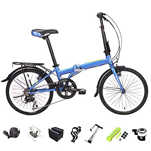 Folding Bike : Foldable Mountain Bike, 20 Inches Off-road MTB Bike, Unisex Foldable Commuter Bike, 6-Speed Folding Shock-absorbing Bicycle (Color : Dark Blue)