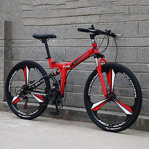 Folding Bike : Foldable Mountain Bike 21 / 24 / 27 Speed Steel Frame 26 Inches Wheels Dual Suspension Wheel Full Suspension Men's and Women's Bicycles-24 speed_Red_red