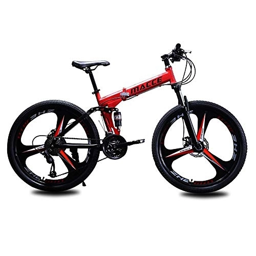 Folding Bike : Foldable Mountain Bike 24 / 26 Inches, 21 / 24 / 27 Speed Mountain Bikes Mtb Bicycle with 3 Cutter Wheel Foldable Frame Red