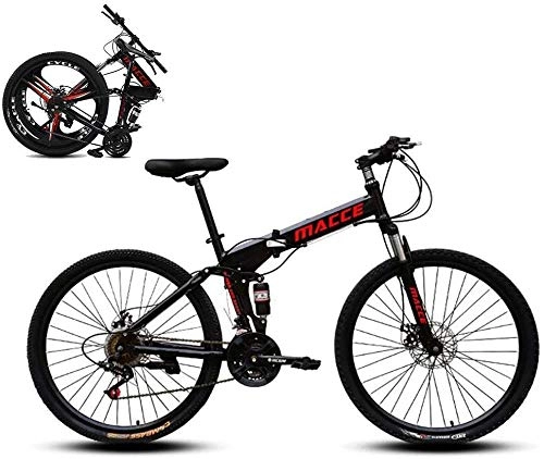 Folding Bike : Foldable mountain bike 8 seconds fast folding mountain bike 24-inch 21-speed steel frame double disc brakes foldable bike, used for off-road outdoor city cycling travel-24 Inch_A