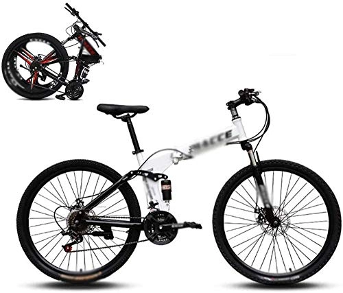 Folding Bike : Foldable mountain bike 8 seconds fast folding mountain bike 24-inch 21-speed steel frame double disc brakes foldable bike, used for off-road outdoor city cycling travel-24 Inch_B
