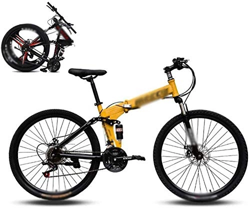 Folding Bike : Foldable mountain bike 8 seconds fast folding mountain bike 24-inch 21-speed steel frame double disc brakes foldable bike, used for off-road outdoor city cycling travel-24 Inch_C