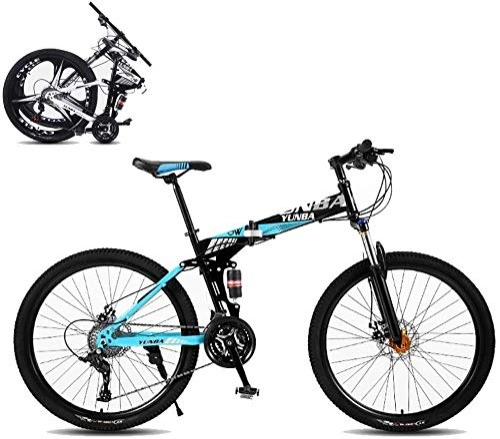 Folding Bike : Foldable Mountain Bike 8 Seconds Fast Folding MTB Bicycle 26 Inches 21 Speed Steel Frame Dual Disc Brake Folding Bike for Off-road Outdoor City Cycling Travel-24 Inch_B
