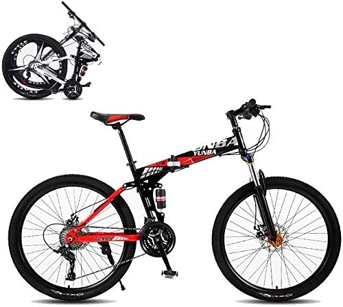 Folding Bike : Foldable Mountain Bike 8 Seconds Fast Folding MTB Bicycle 26 Inches 21 Speed Steel Frame Dual Disc Brake Folding Bike for Off-road Outdoor City Cycling Travel-24 Inch_C