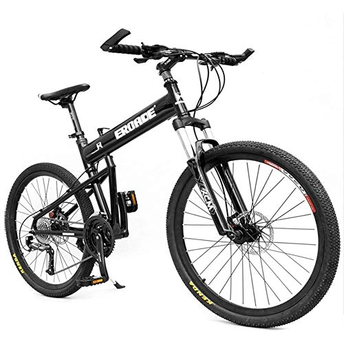 Folding Bike : Foldable Mountain Bikes for Men Women, Front Suspension Adults Mountain Trail Bike, Anti-Slip Dual Disc Brake Bicycle, Adjustable Seat & Aluminum Alloy Frame, Black, 24 Speed 24 Inch