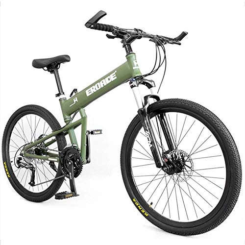 Folding Bike : Foldable Mountain Bikes for Men Women, Front Suspension Adults Mountain Trail Bike, Anti-Slip Dual Disc Brake Bicycle, Adjustable Seat & Aluminum Alloy Frame, Green, 27 Speed 26 Inch