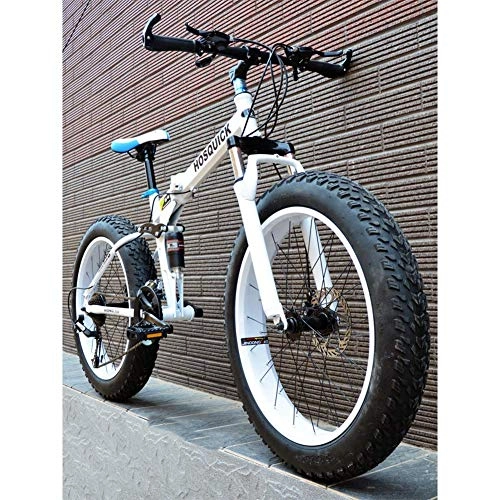 Folding Bike : Foldable MountainBike 4.0 Super Wide Tire Beach / Snow Bike, Men And Women Folding Mountain Bike, 26 Inch 7 / 21 / 24 / 27 / 30 Variable Speed Bicycle, [Gift Small Gift Package*10] (Color : Black, Size : 30)