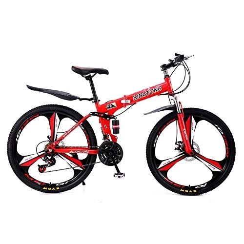 Folding Bike : Foldable Sports Mountain Bike, 24 Inches 3 Cutter Wheel, High-carbon Steel Hardtail Cruiser Bike, For Teens Of Adults Men And Women Red - 3 Spoke 26", 27 Speed