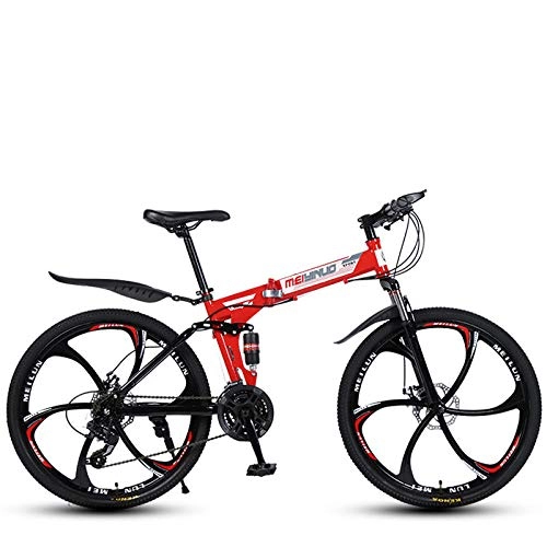 Folding Bike : Foldably Mountain Bike Shock Absorbing Spokes 26 Inch Bicycle Shift Folded Mountain Bike Adult Students Vehicle Speed 21 / 24 / 27-Red 6_26 inch 21 speed