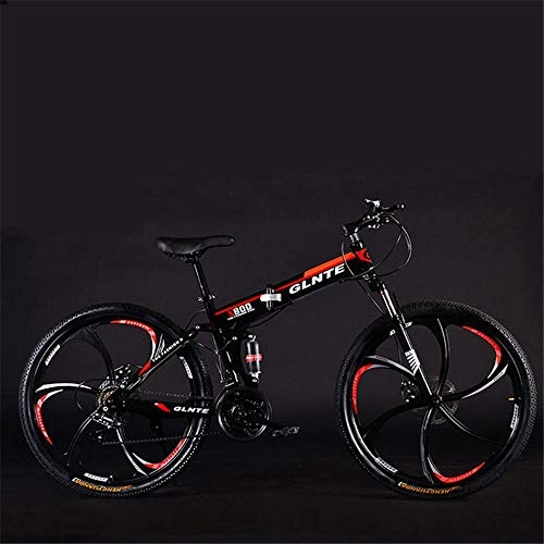 Folding Bike : Folding 26-inch 21-speed mountain bike-dual disc brakes-suitable for male and female bicycles for adult students White Black red-27 speed