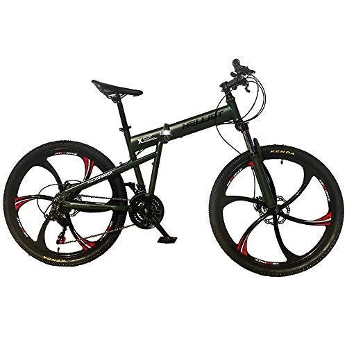 Folding Bike : Folding 26-inch bicycle 21-speed-dual disc brakes for adult students outdoor off-road mountain bike-green