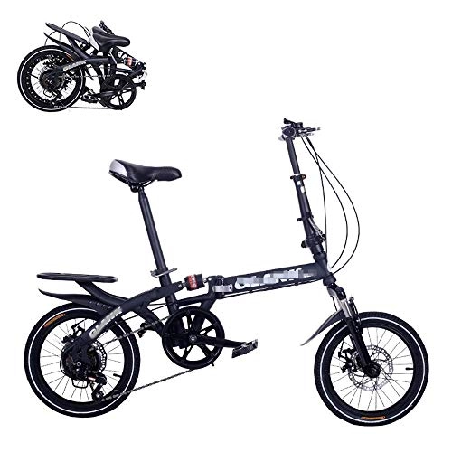 Folding Bike : Folding Adult Bicycle, 16-inch 6 Variable-Speed Labor-Saving Shock-Absorbing Bicycle, Front and Rear Double Discbrakes, Fast Folding Portable Commuter Bicycle