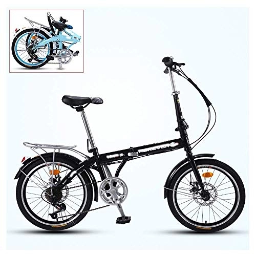 Folding Bike : Folding Adult Bicycle, 16-inch Ultra-light Portable Bicycle, 3-step Folding, 7-speed Adjustable, Front and Rear Double Disc Brakes, 4 Colors (Black)