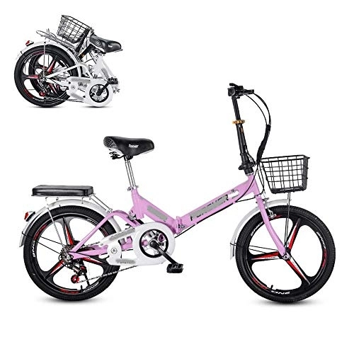 Folding Bike : Folding Adult Bicycle, 20-inch 6-speed Finger-shift Speed Adjustable Seat, Rear Shock Absorber Spring, Comfortable and Portable Commuter Bike (Pink B)
