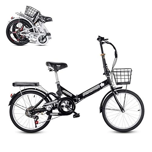 Folding Bike : Folding Adult Bicycle, 20-inch 6-speed Ultra-light Portable Men's and Women's Bicycle, Adjustable Saddle / handle Damping Spring, Commuting Bike (Black)