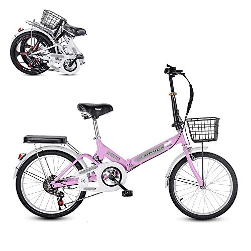 Folding Bike : Folding Adult Bicycle, 20-inch 6-speed Ultra-light Portable Men's and Women's Bicycle, Adjustable Saddle / handle Damping Spring, Commuting Bike (Pink)