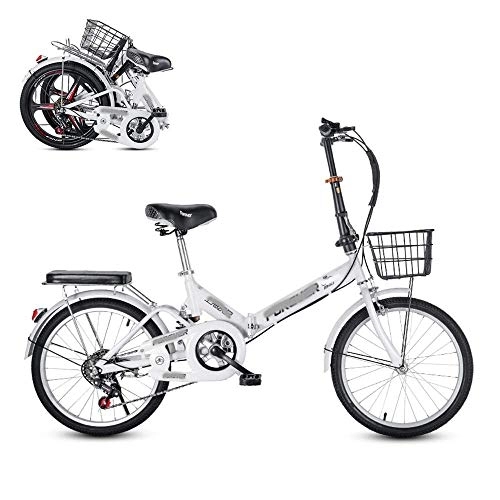 Folding Bike : Folding Adult Bicycle, 20-inch 6-speed Ultra-light Portable Men's and Women's Bicycle, Adjustable Saddle / handle Damping Spring, Commuting Bike (White)