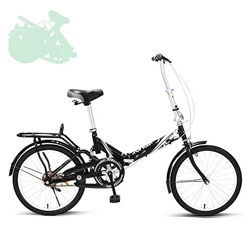 Folding Bike : Folding Adult Bicycle, 20-inch Quick-folding Bicycle with Adjustable Handlebar and Seat, Shock-absorbing Spring, Labor-saving Big Crankset, 7 Colors (Black)