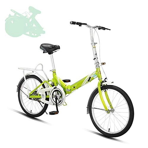 Folding Bike : Folding Adult Bicycle, 20-inch Quick-folding Bicycle with Adjustable Handlebar and Seat, Shock-absorbing Spring, Labor-saving Big Crankset, 7 Colors (Green)