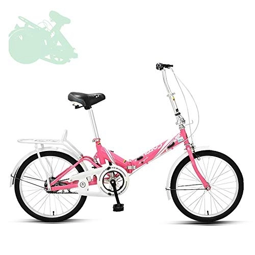 Folding Bike : Folding Adult Bicycle, 20-inch Quick-folding Bicycle with Adjustable Handlebar and Seat, Shock-absorbing Spring, Labor-saving Big Crankset, 7 Colors (Pink)