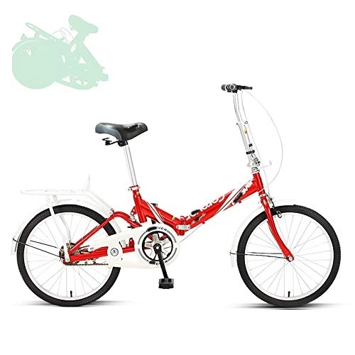 Folding Bike : Folding Adult Bicycle, 20-inch Quick-folding Bicycle with Adjustable Handlebar and Seat, Shock-absorbing Spring, Labor-saving Big Crankset, 7 Colors (Red)