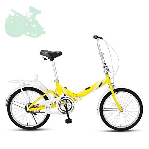Folding Bike : Folding Adult Bicycle, 20-inch Quick-folding Bicycle with Adjustable Handlebar and Seat, Shock-absorbing Spring, Labor-saving Big Crankset, 7 Colors (Yellow)